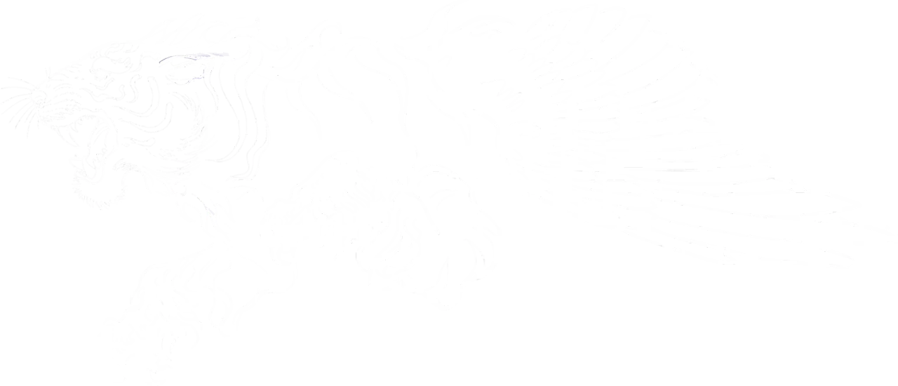 White line drawing of a leaping winged tiger